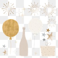 New year decoration sticker png set in transparent background