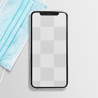 Smartphone png screen mockup with medical mask