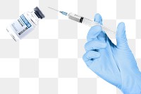 Hand holding png syringe and vaccine vial