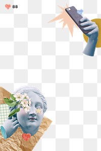 Png selfie goddess statue border social media collage with design space