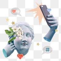 Creative png social media blogger Greek statue media mix post