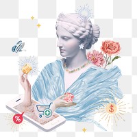 Png online shopping with Greek goddess statue aesthetic mixed media