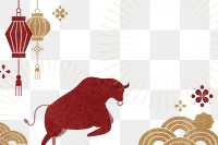 Ox pattern golden red border png for Chinese New Year