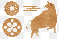Chinese Ox Year golden png design elements collection
