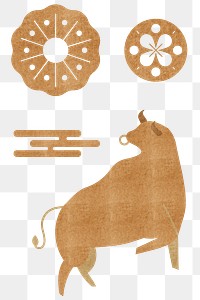 Chinese Ox Year png golden design elements set