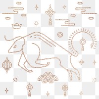 Chinese Ox Year png gold design elements set