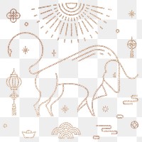 Chinese Ox Year gold png design elements collection