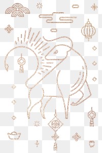 Chinese Ox Year gold png design elements set