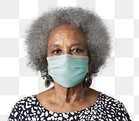 Mature woman wearing mask png for Covid-19 prevention campaign