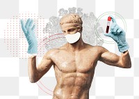 Male statue png  wearing mask and gloves holding test tube
