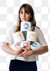 Woman hoarding tissue png mockup during covid-19 pandemic