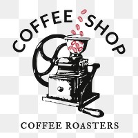 Coffee shop logo png business corporate identity with text and retro manual coffee grinder