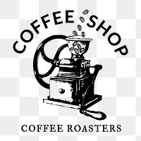 Png coffee shop logo business corporate identity with text and retro manual coffee grinder