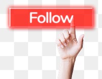 Hand clicking follow button png on social media