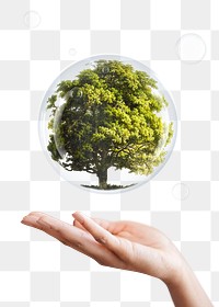 Png earth day campaign graphic hand showing tree in a bubble