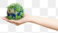 Png sustainable living environmentalist hand holding green earth
