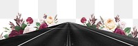 PNG road with flowers mixed media design element