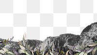 PNG botanical border with mountain range design element