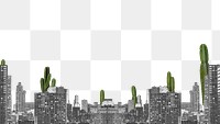 PNG grayscale cityscape with cacti creative design element