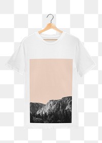 PNG tee mockup of grayscale mountain