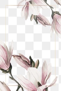Png gold frame with magnolia border transparent background