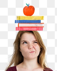 Woman png with book stack on her head