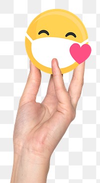 Png hand holding smiley emoticon wearing mask in the new normal remixed media