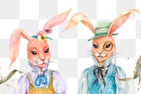 Png lovely Easter bunny design element looking at each other 