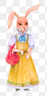 Png Easter bunny design element wearing vintage dress