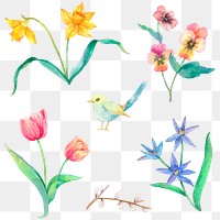 Png Easter bird in the flower garden design element set
