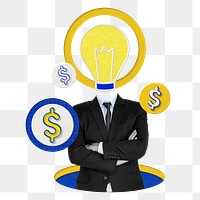 Png creative businessman with light bulb for growth marketing idea remixed media