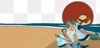 Png children playing on the beach, remixed from artworks by Mary Cassatt