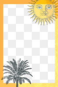 Frame png with sun and palm tree mixed media, remixed from public domain artworks