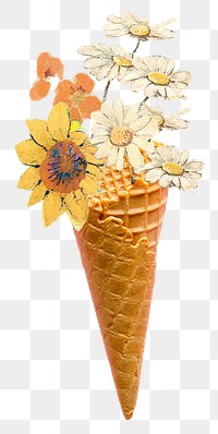 Floral cone png design element, remixed from artworks by Pierre-Joseph Redout