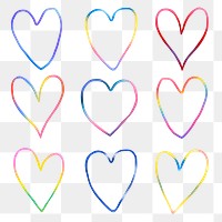 Heart png sticker in colorful color set