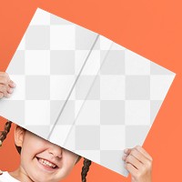 Png transparent book mockup covered by a girl's hands