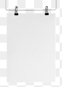 Png paper mockup hung with 2 clippers on transparent background