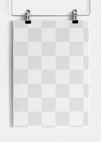 Png blank paper mockup hung with 2 clippers on white background