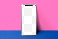 Smartphone screen png mockup, digital device on pop color background