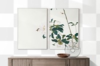 Png frame mockups in living room on transparent background