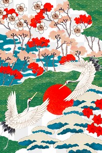 Japanese art pattern png in vintage style, remixed from public domain artworks