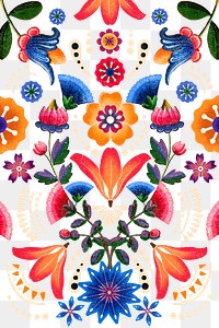 Mexican ethnic flower pattern png in colorful tone