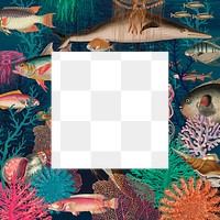 Vintage frame png with underwater pattern, remixed from public domain artworks