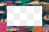 Vintage frame png with underwater pattern, remixed from public domain artworks