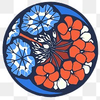 Batik flower png sticker illustration in blue tone