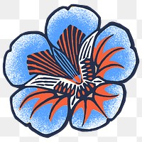 Batik flower png sticker illustration in blue tone