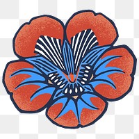 Batik flower png sticker illustration in blue tone