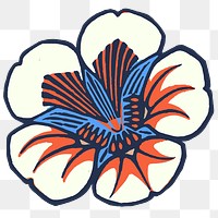 Batik flower png sticker illustration in blue tone