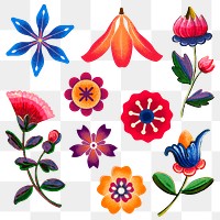 Mexican ethnic flower png sticker illustration set