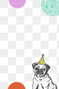 Pug png border frame cute dog in birthday cone hat